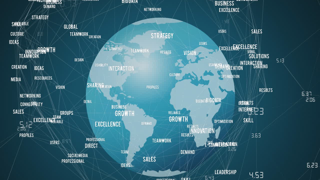 파란색 배경에 전 세계 텍스트의 연결의 애니메이션