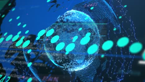 animación de gráficos con números sobre puntos que forman globos contra un fondo abstracto