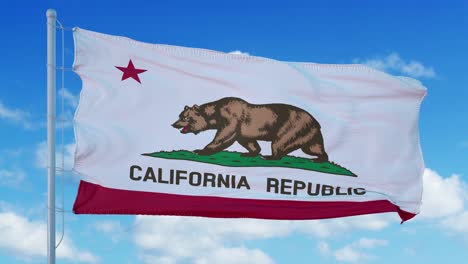 california flag waving in the wind, blue sky background. 4k