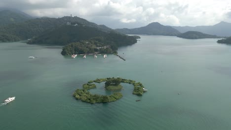 sun moon lake drone aerial view wen wu temple 4k