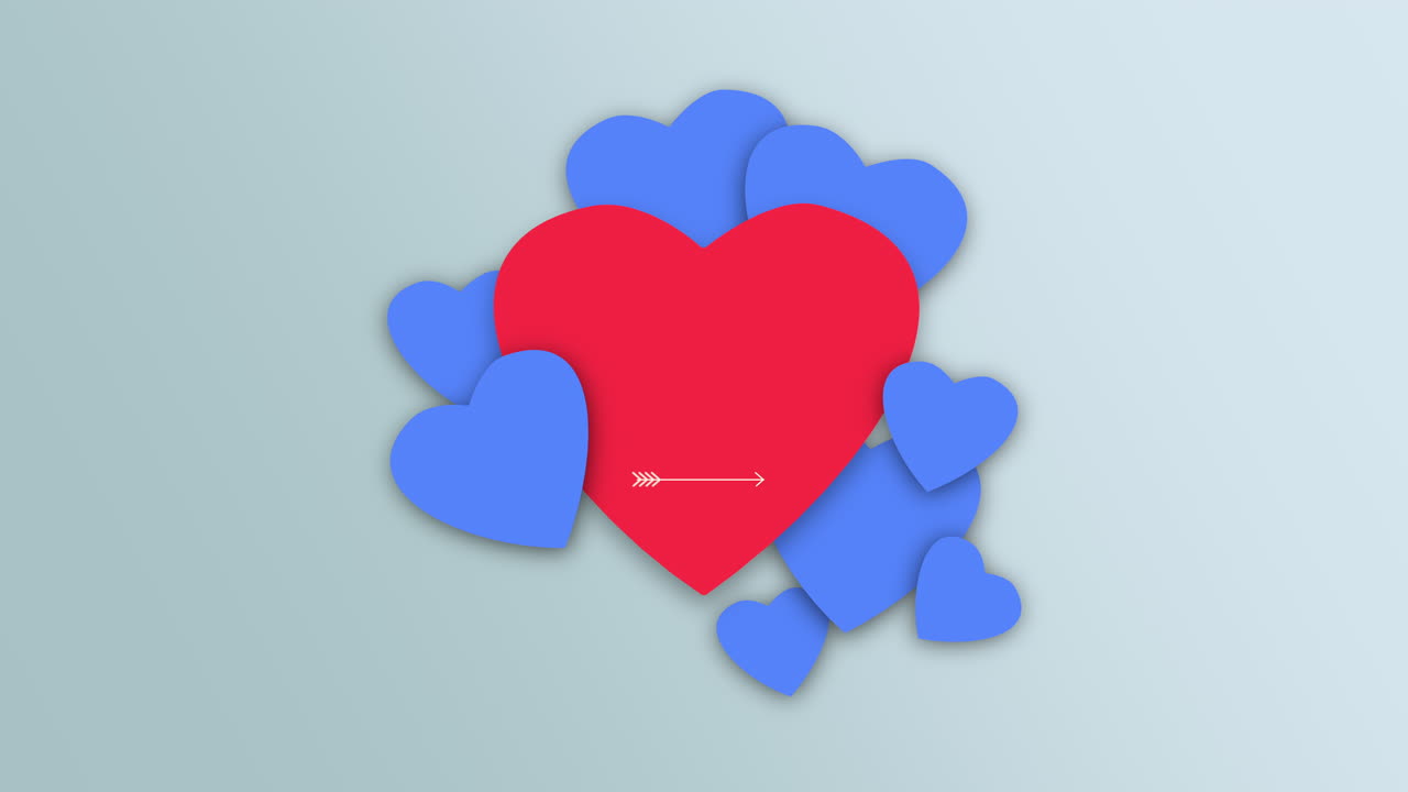 pequeños corazones azules y grandes rojos en degradado