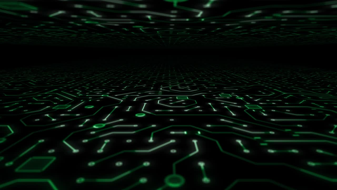 Endless Travel Through Green Circuitboard Space Background Loop