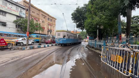 kolkata tram on a rainy day