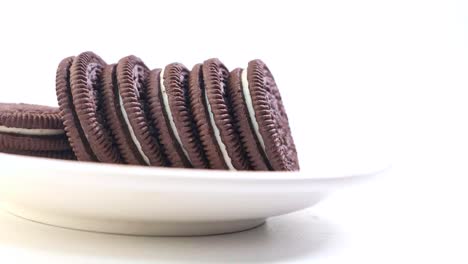 chocolate cream-filled cookies on a plate