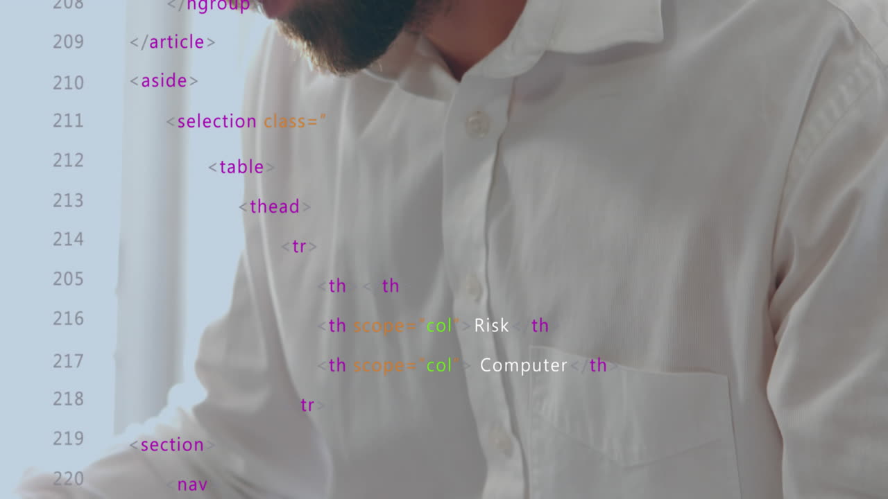 animación de lenguaje informático, mujer caucásica leyendo el periódico mientras bebe café