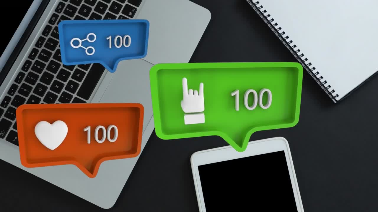 gadgets y diferentes iconos para las redes sociales