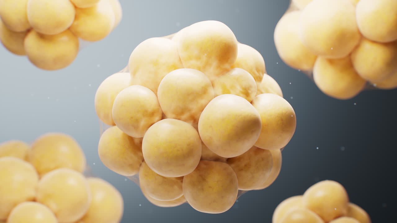 Biomedical microscopic fat cells structure, 3d rendering