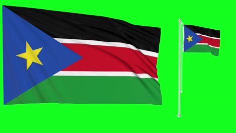 green screen waving south sudan flag or flagpole