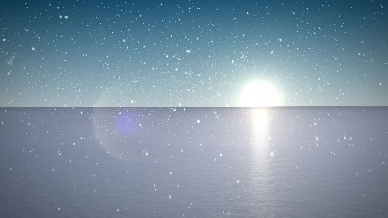 극지방의 겨울 풍경 위에 내리는 눈의 애니메이션