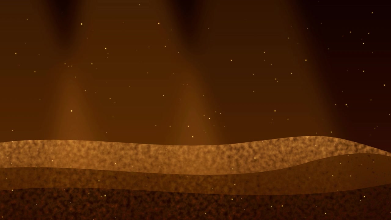Particelle dorate astratte fluttuanti su strati scuri ondulati