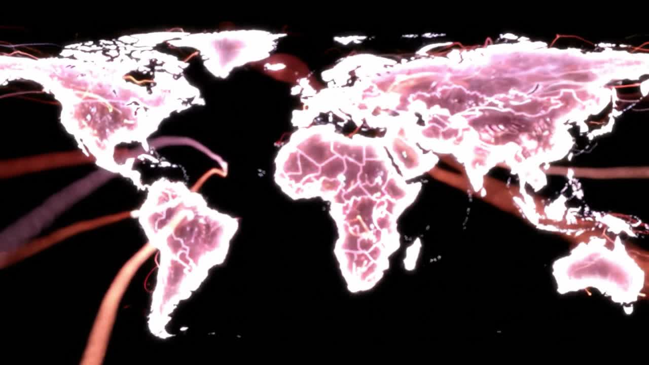 This dynamic digital map showcases the intricate web of data connections spanning continents and oceans.