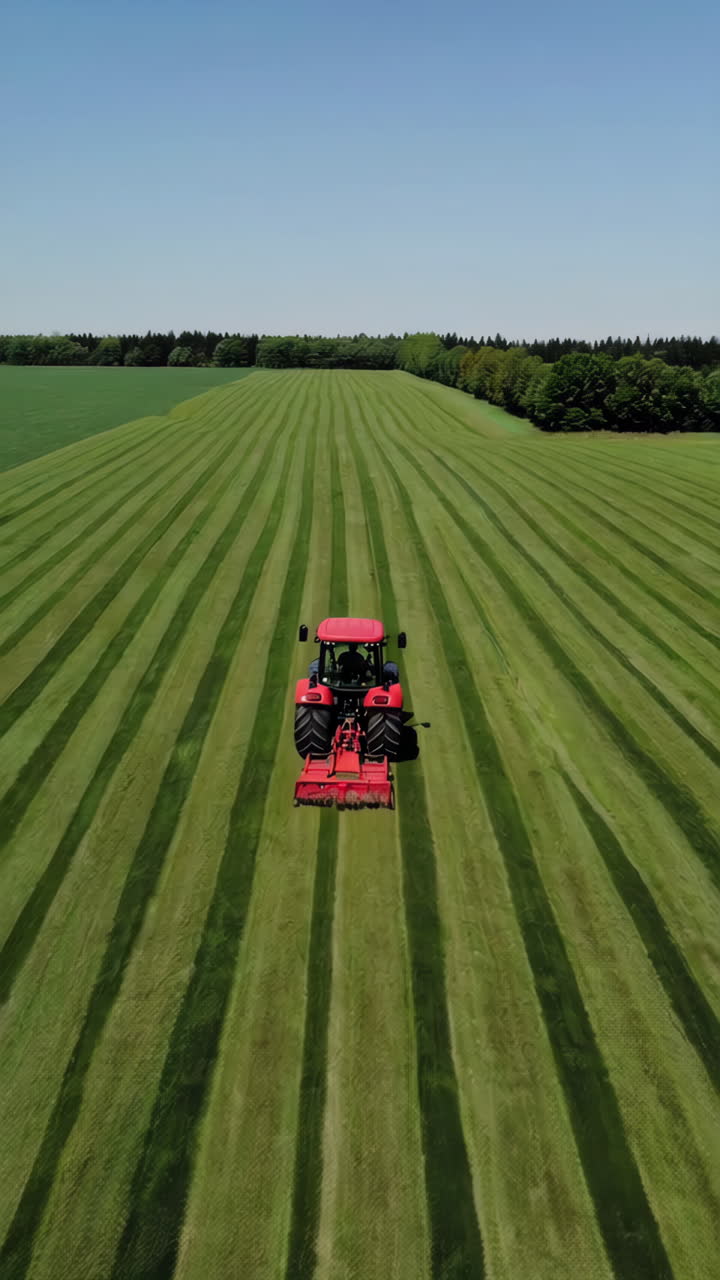 Vista aerea di un trattore che falcia un campo