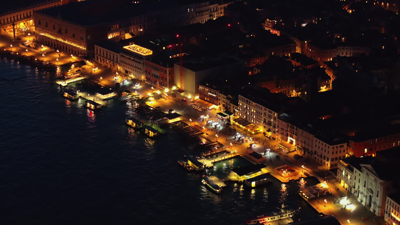 Aerial drone view of Venice City, Italy in the evening