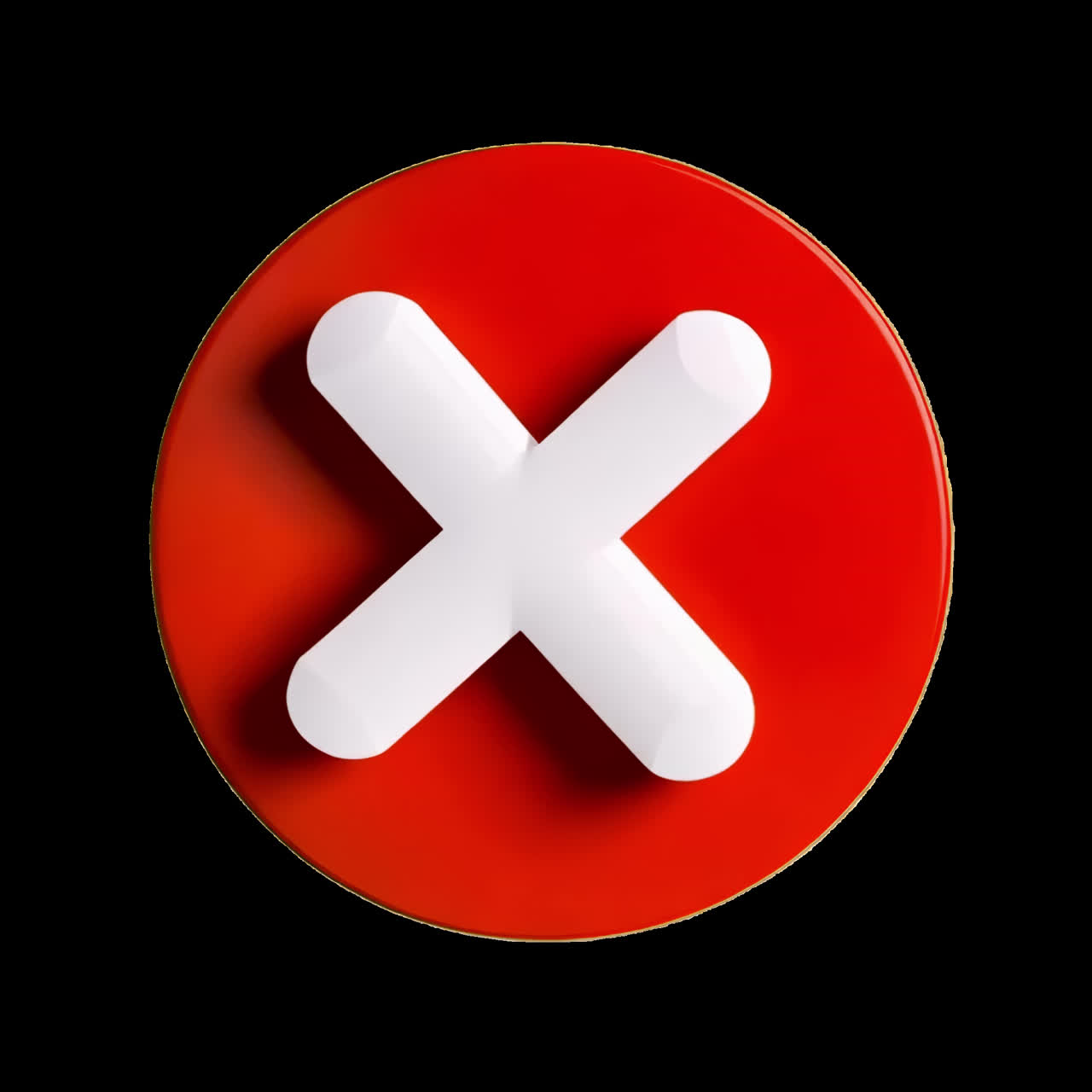 Bold red circle with cross animation isolated asset, transparent 4K video, alpha channel, ProRes