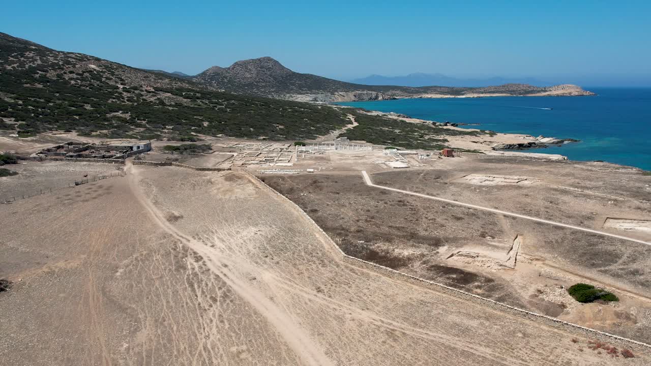 Aerial views from over the ancient Greek Ruins on the Island of Despotiko