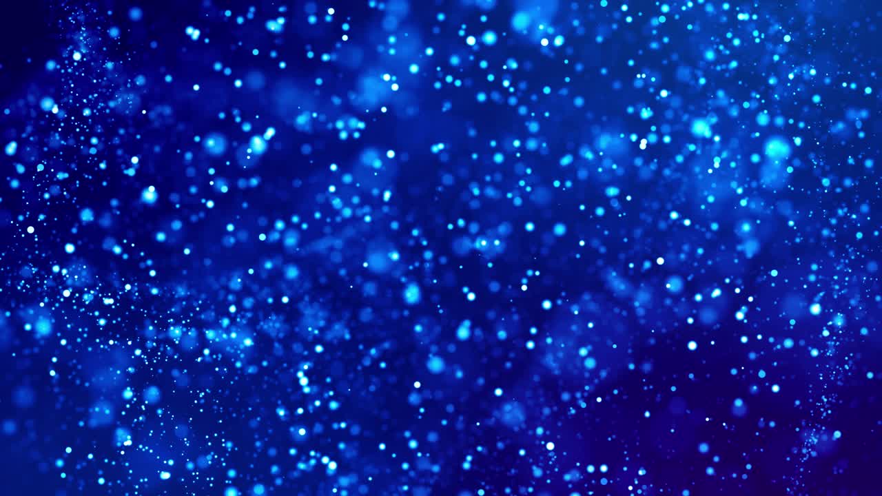 마법의 파란 빛나는 입자가 적적한 액체 속으로 흐르고 밝게 반인다 - 공상과학 소설 - 반이는 입자, 현장 깊이 및 보케와 함께 4k 3d sf 배경 - 알파 채널로 루마 매트