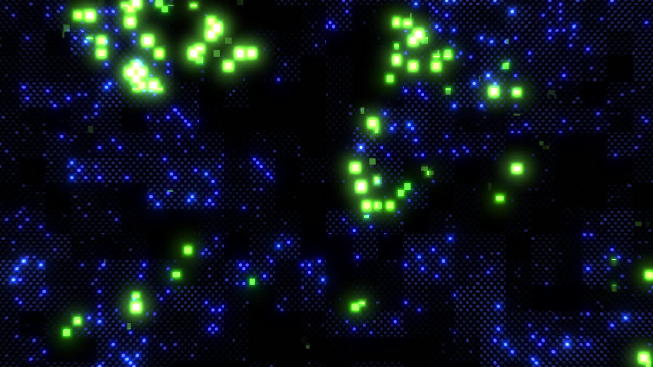 hipnotizante patrón hexagonal de puntos azules y verdes sobre un fondo negro