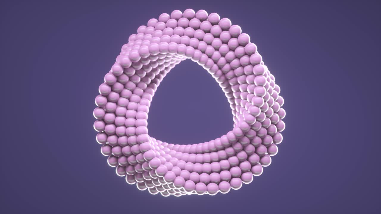 3D loop animation of spinning balls molded into uneven circle