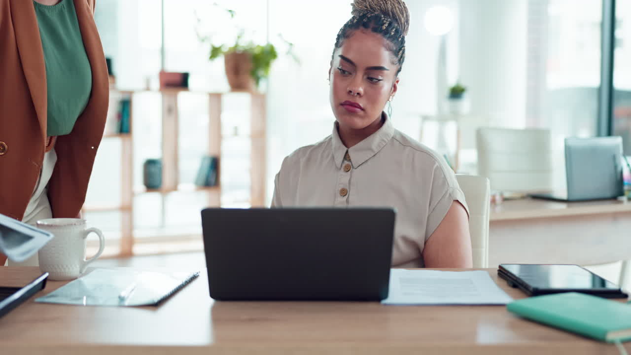 Discipline, scolding and angry manager with black