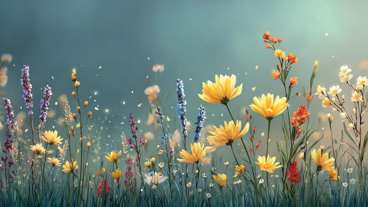 A Vibrant Floral Scene Featuring Lush, Colorful Flowers Blossoming in a Serene Environment, Capturing the Essence of Nature's Beauty and Tranquility