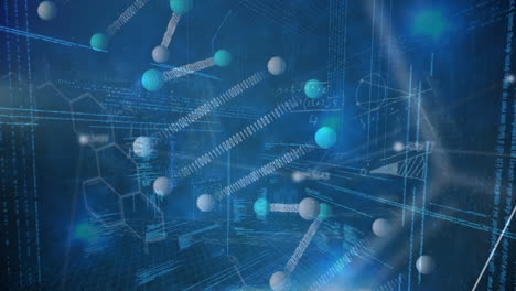 animación del procesamiento de datos, el adn y los datos científicos en fondo azul