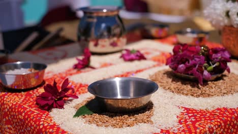 prayer items at traditional indian hindu wedding ceremony