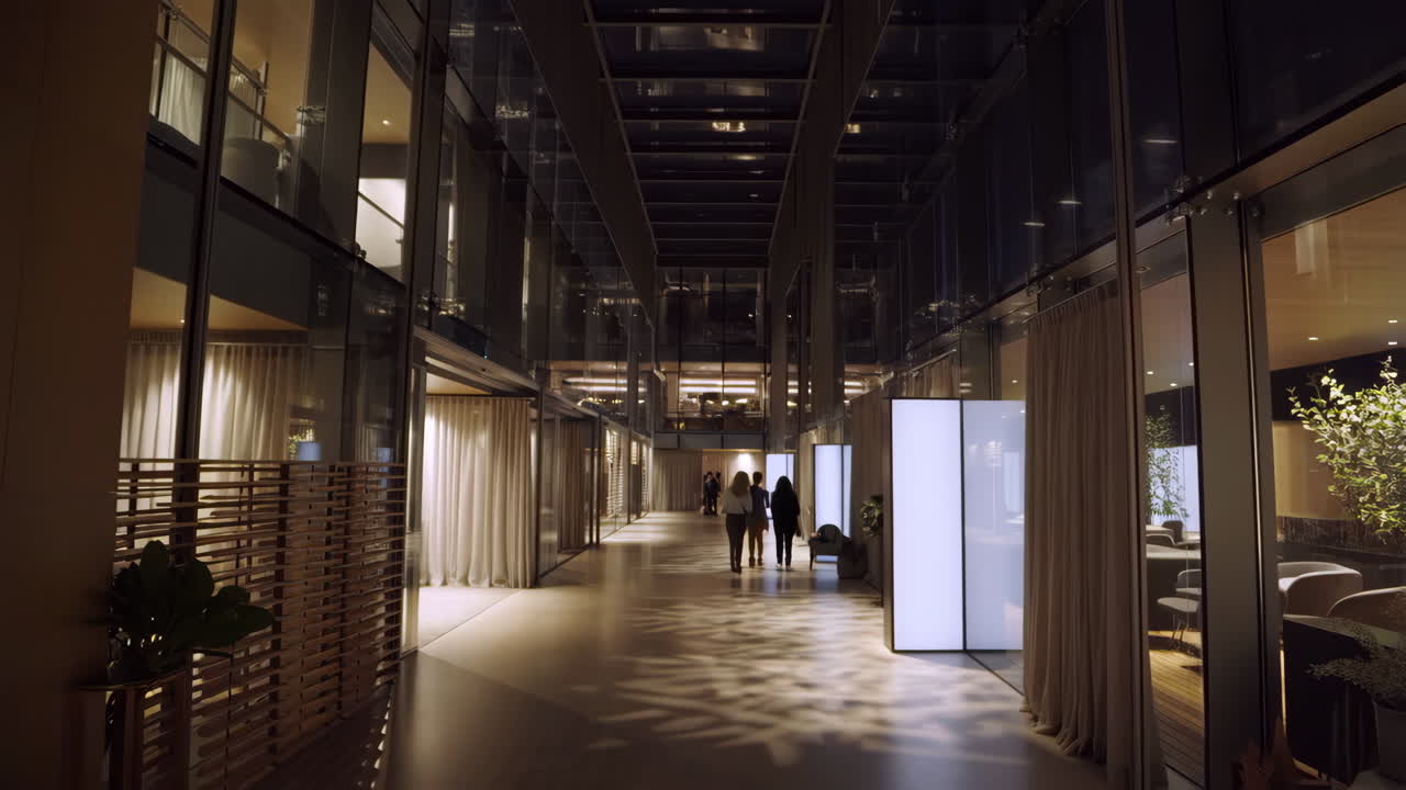 Modern Architectural Corridor with People Walking in a Contemporary Building