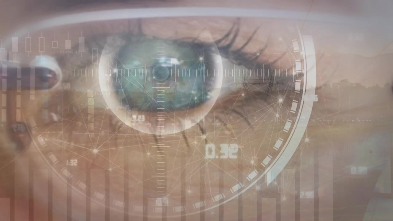 Animazione di elaborazione dati su un occhio