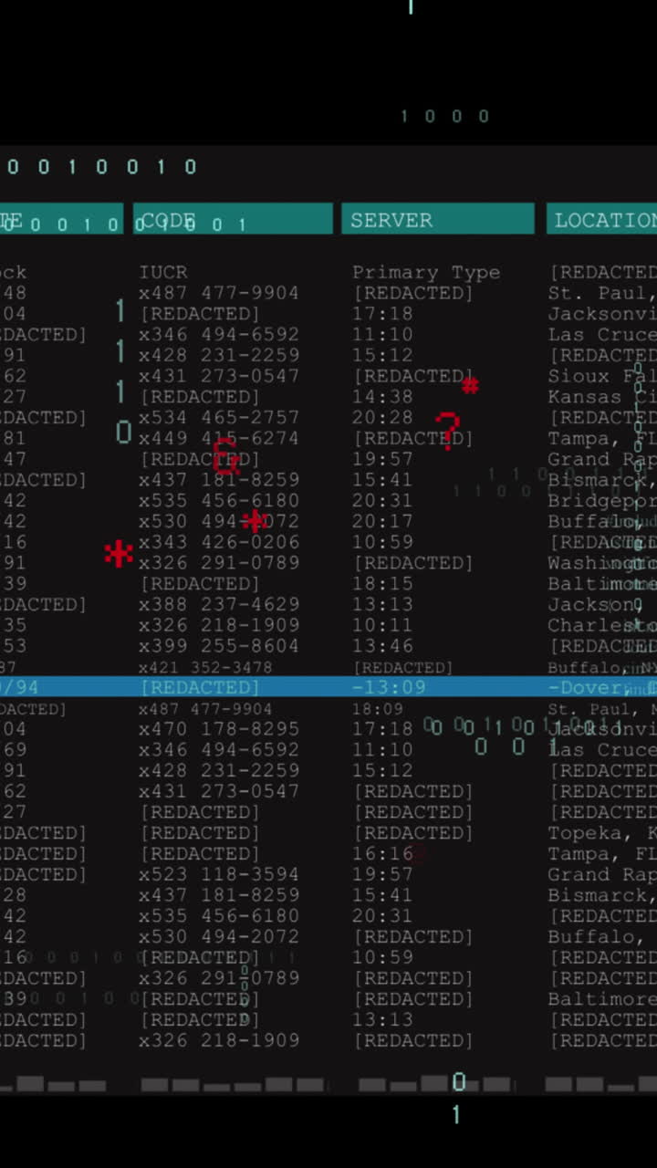 Animation of data processing on black background