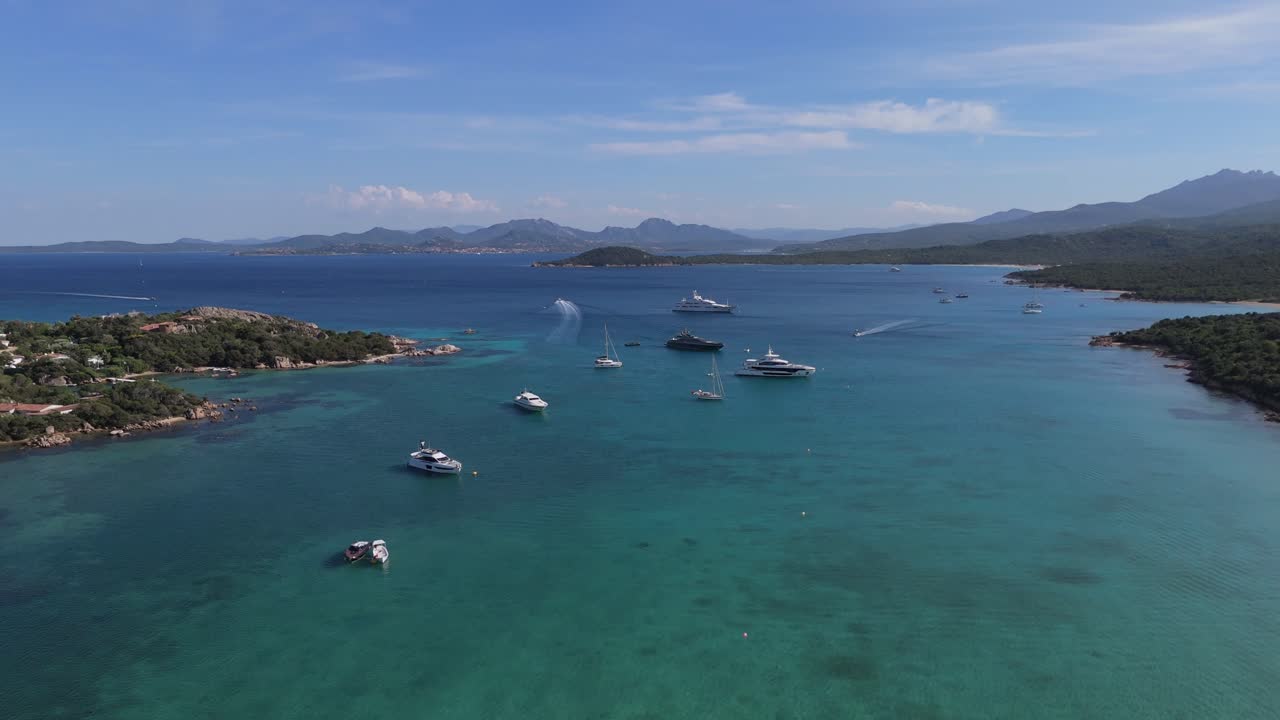 drone fly above costa Esmeralda Sardinia Italy fancy travel destination cala di volpe