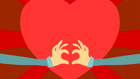 drawn hands and animated red heart on background