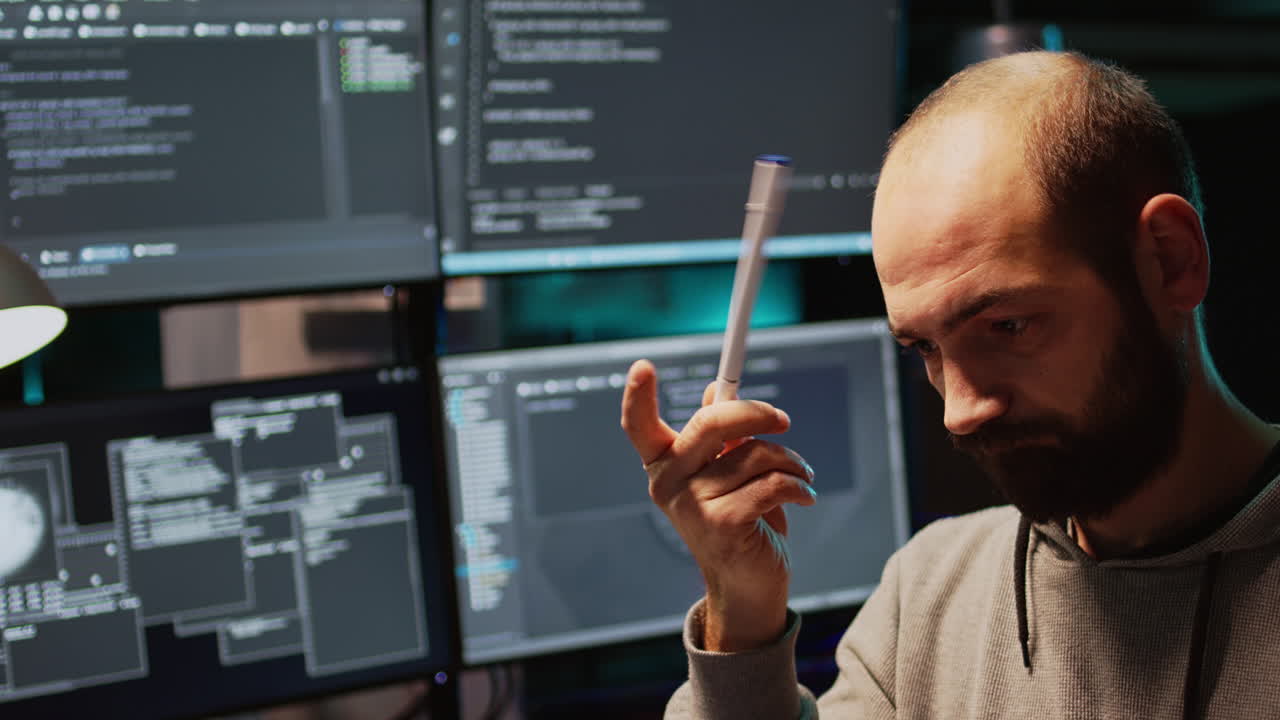 Man working as programmer in cyber security company