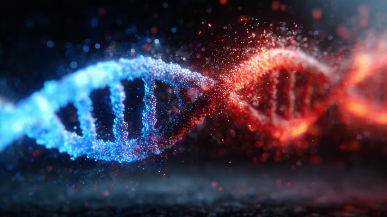 An Artistic Representation of a DNA Helix Sequence in Vibrant Blue and Red Colors, Capturing the Essence of Genetic Structures and Molecular Biology