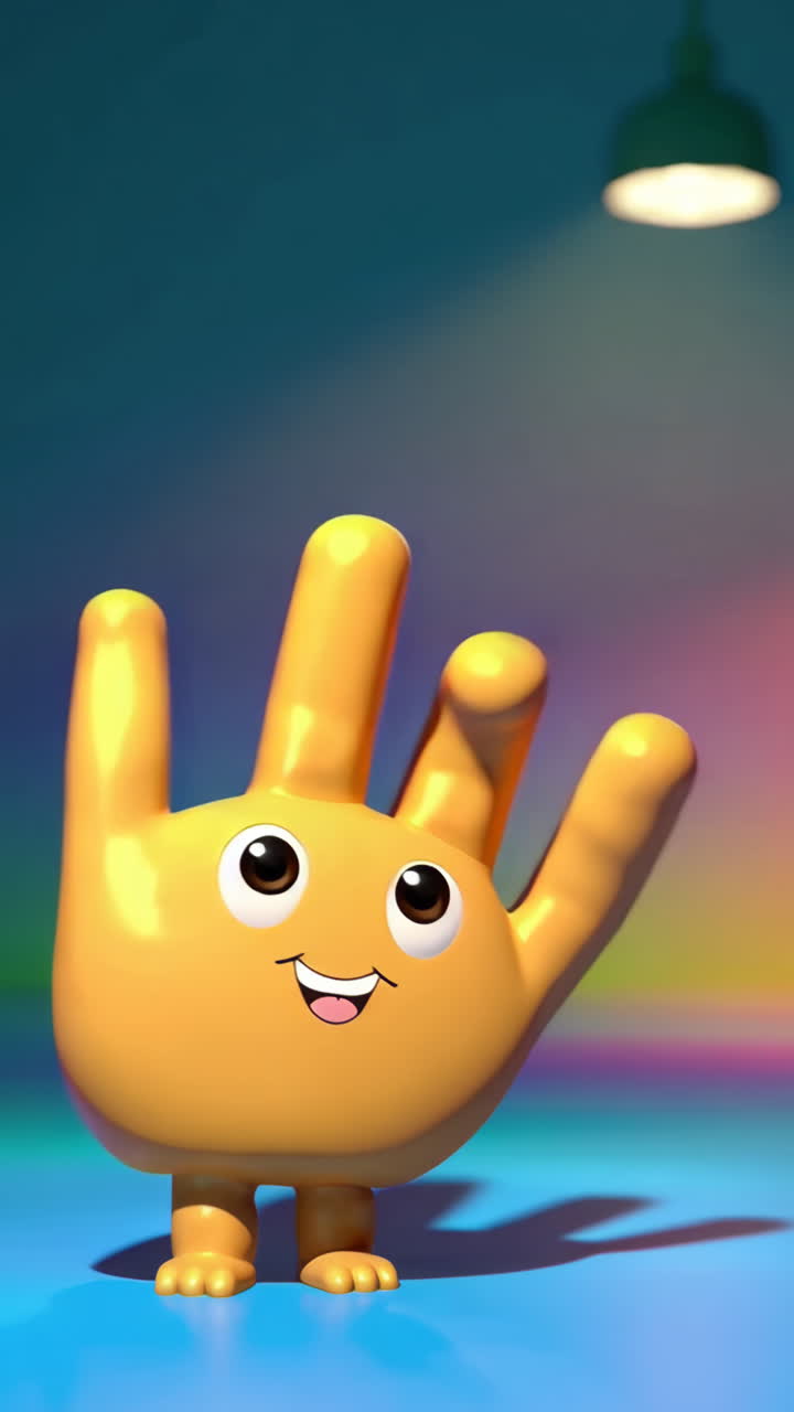 Cute 3D Cartoon Hand Character with a Happy Face