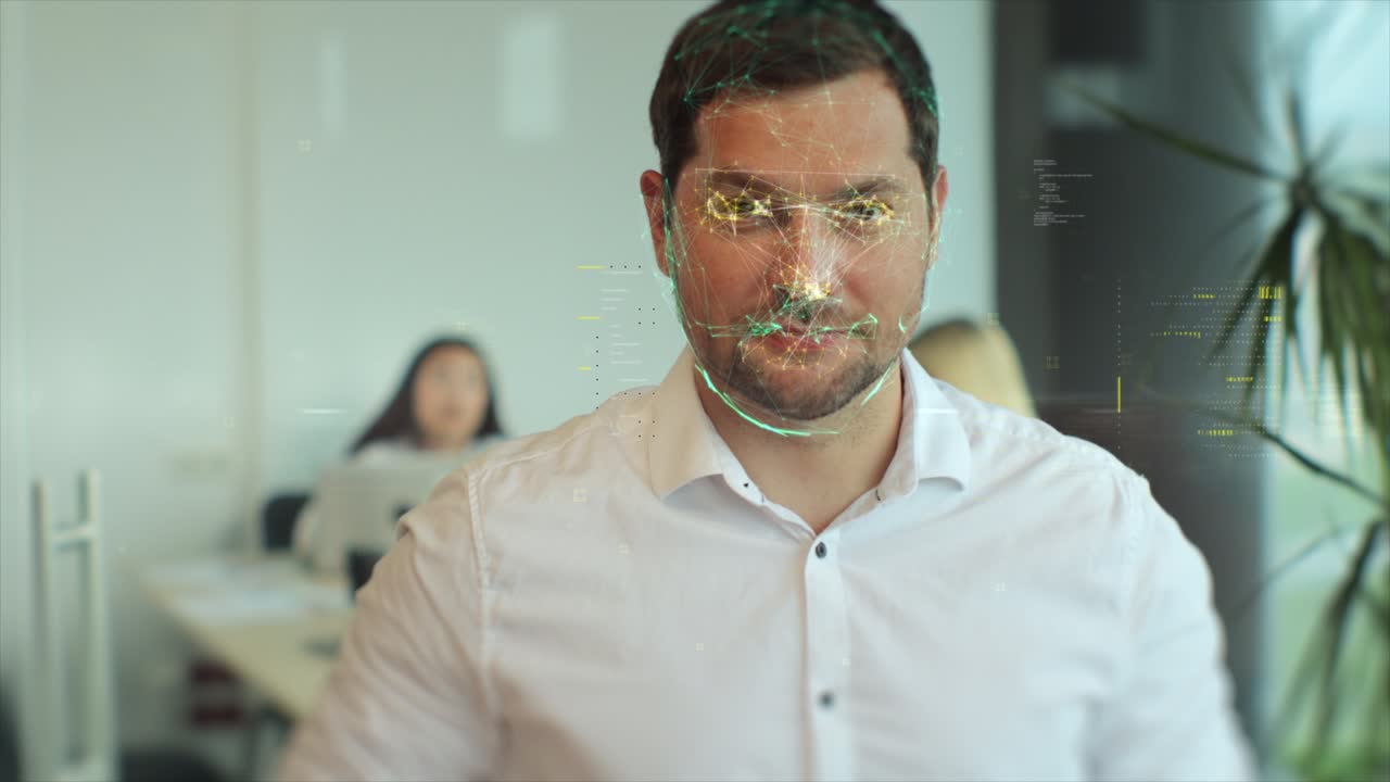 escaneo de las características faciales. identificación 3d futurista. concepto de detección de identificación facial, seguridad, reconocimiento facial. proceso de verificación de identidad.