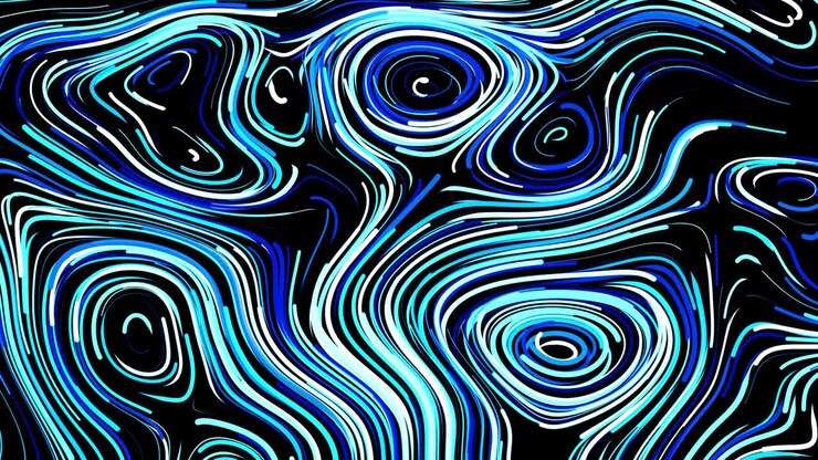 Abstract creative looped bg with curled lines like blue trails on surface. Lines form swirling pattern like curle noise. Abstract 3d looping flowing animation as bright creative festive bg