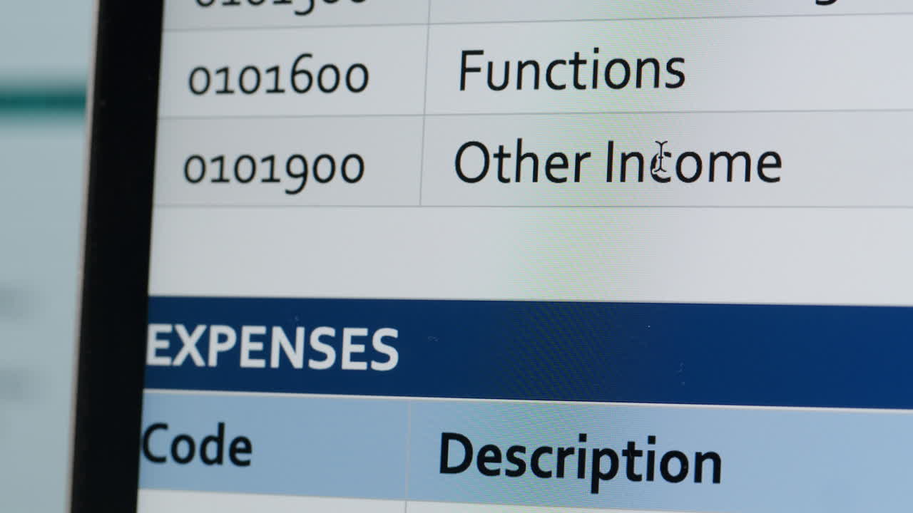 Close-up of Financial Data Scrolling on Computer Screen