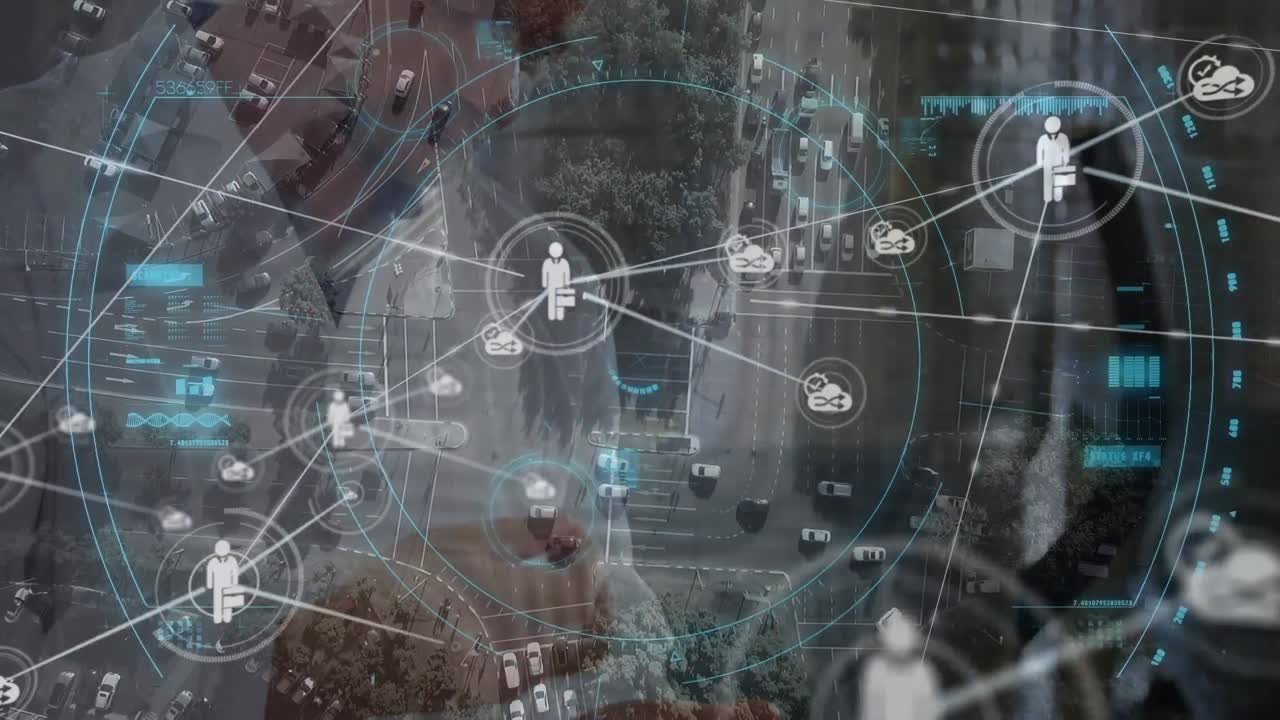 animación de la red de conexiones sobre el trabajador de tejido caucásico