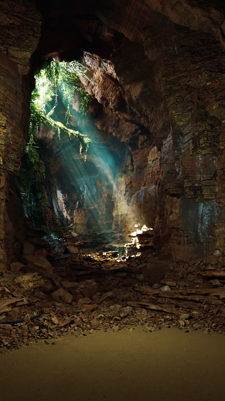 la luz del sol fluye a través de la entrada de una cueva.
