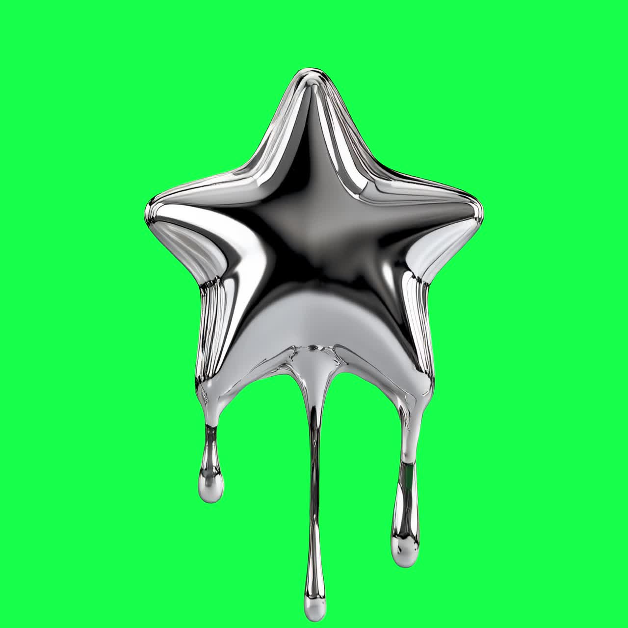Melting chrome star animation, transparent 4K video, green screen