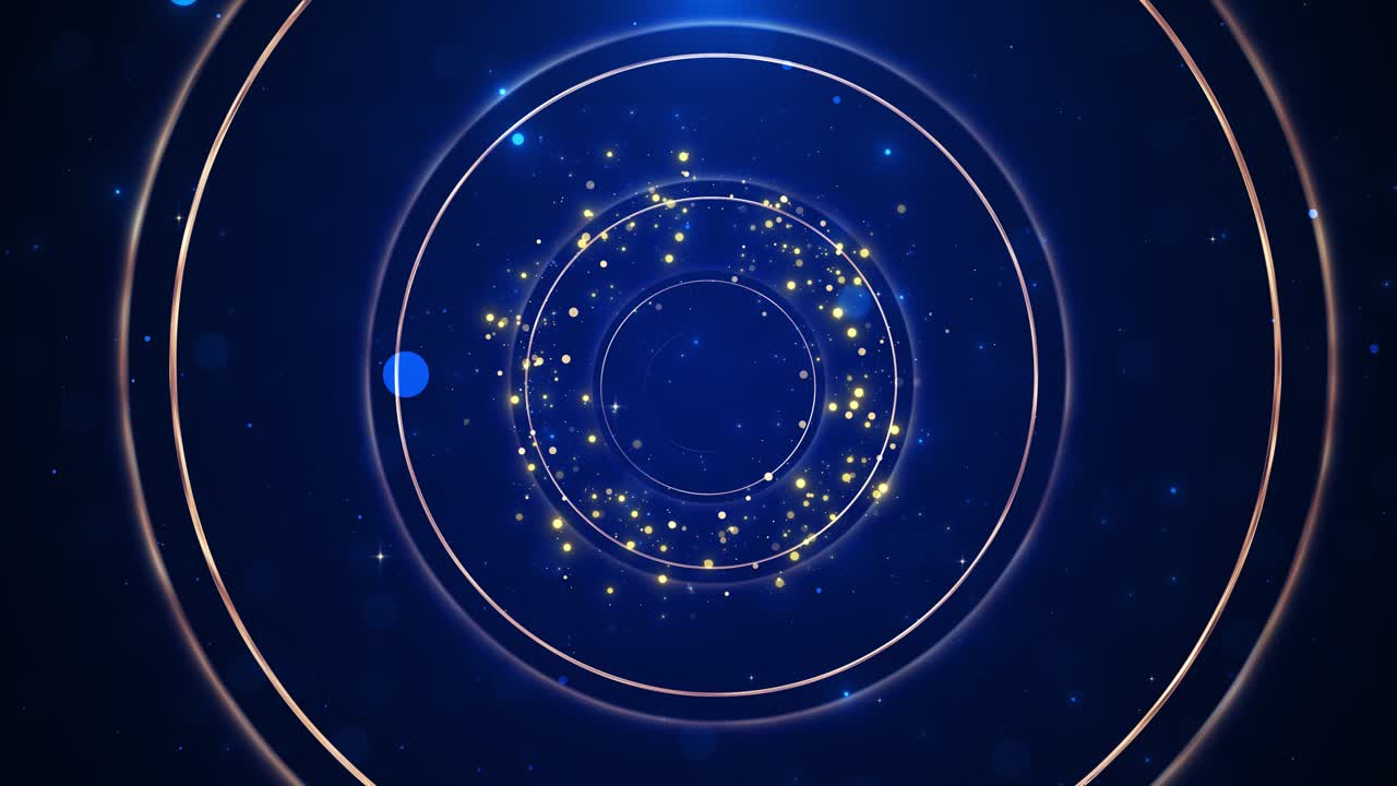 Empty bright shiny luxury tunnel glossy rings in circle round frames circles glowing lines appear