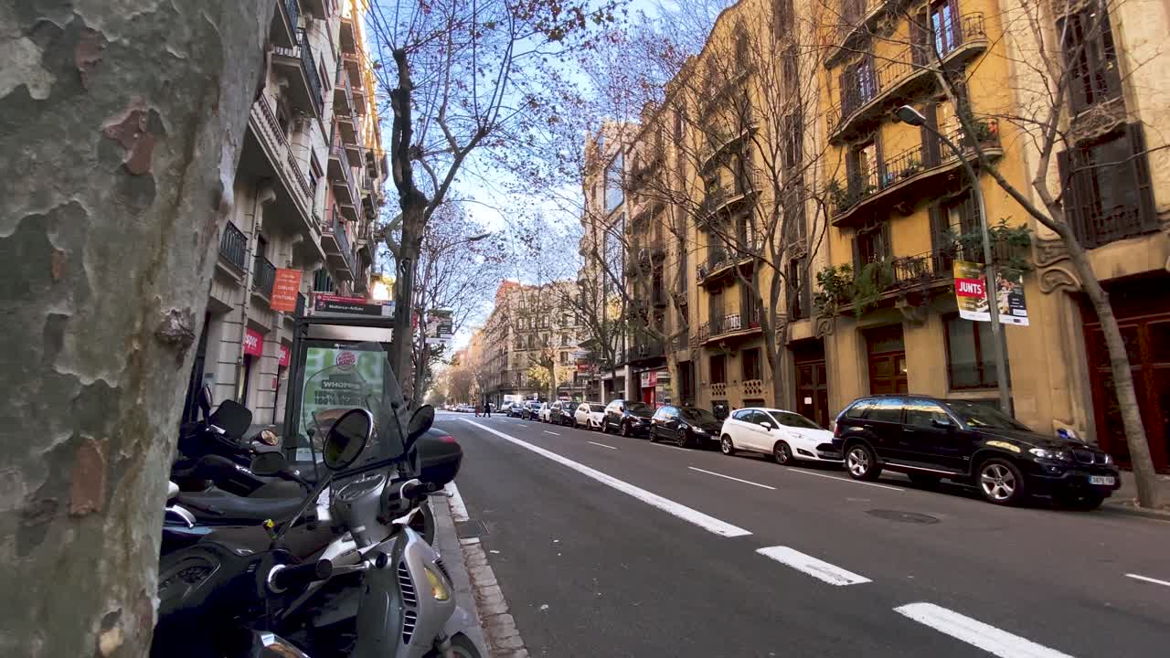Empty Road And Streets During The Pandemic Coronavirus In Barcelona, Spain.  - panning shot