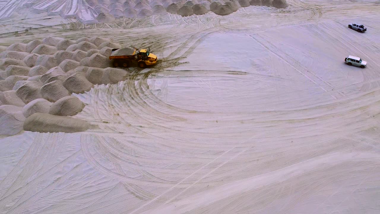 Trucks Building Sand Dune Protection Against Ocean Storms,aerial top down