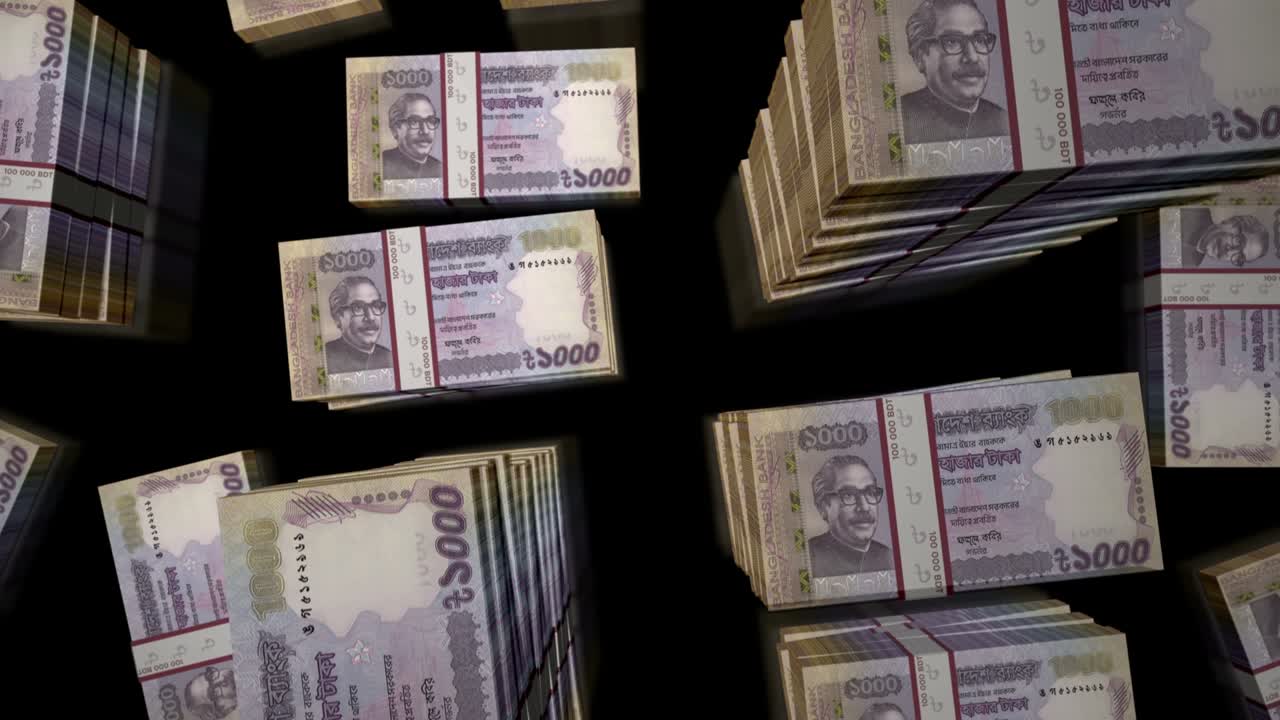 방글라데시 타카 돈 지폐 패크 루프 애니메이션