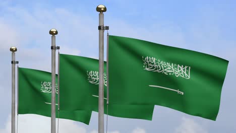 kingdom saudi arabia flag waving in wind with blue sky. ksa banner blowing