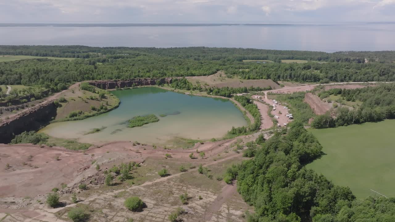 Aerial Of Kinnekulle Stenbrott Grand Quarry In H&auml;llekis, Sweden
