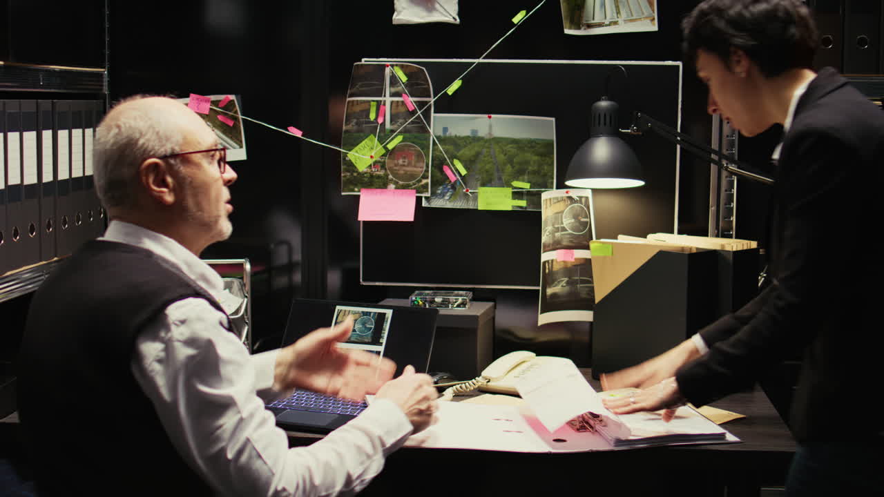 Detectives working in an office on a case