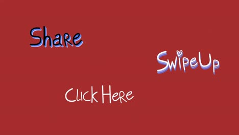 Animation-Der-Wörter-„Share“-Nach-Oben-Wischen-Und-Hier-Klicken,-Flackernd-Auf-Rotem-Hintergrund