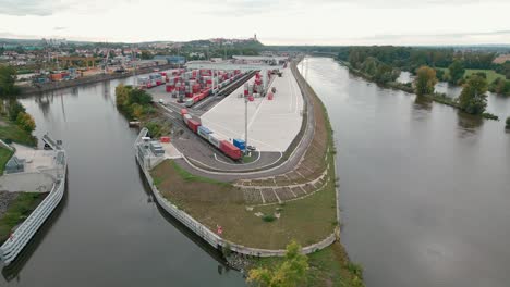 aerial view of the mělník cargo port on the elbe