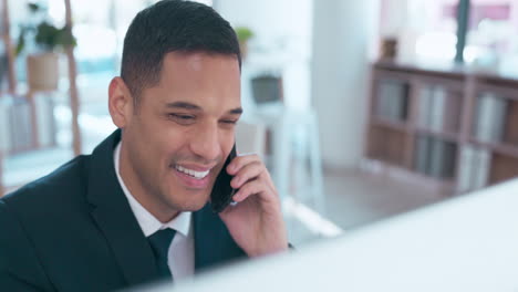 Phone-call,-computer-and-happy-man-talking